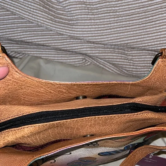 Anuschka Vibrant Floral Shoulder Bag - Orange and Green - Picture 6 of 9